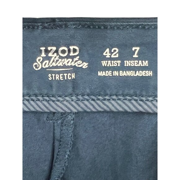 Izod Saltwater Men's 7'' Twill Stretch Shorts Size 42 Navy Blue Chino Summer - Picture 2 of 10
